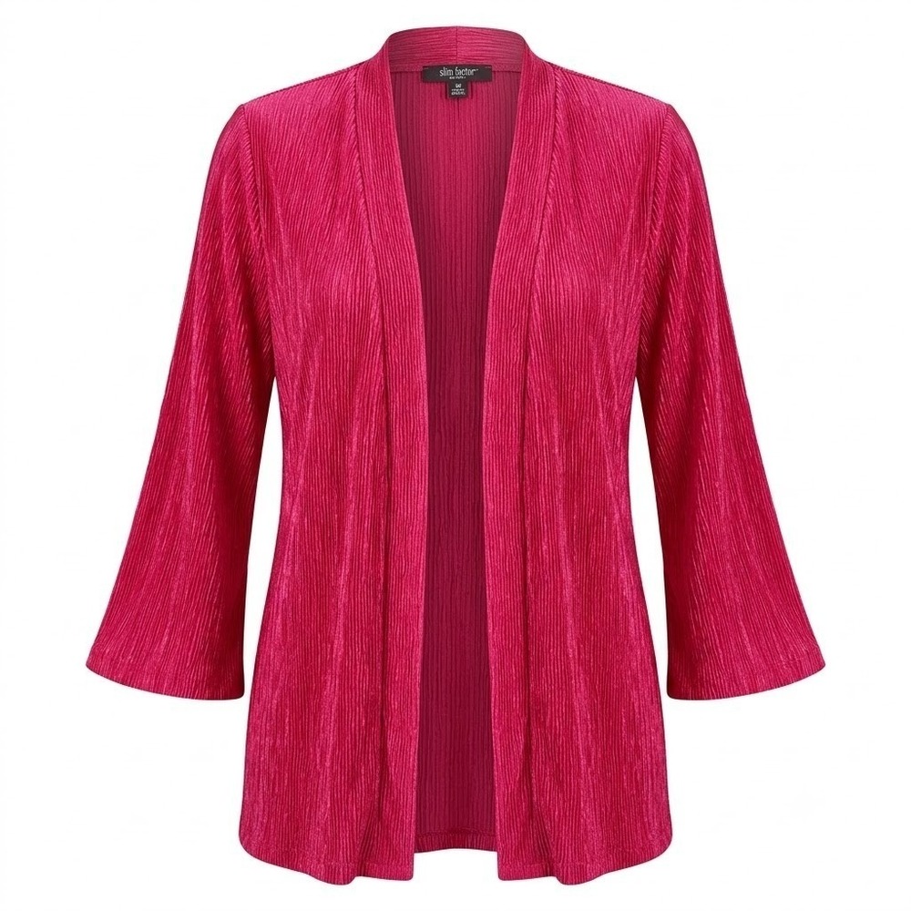 NEW Slim Factor by Investments 2X Rose Red Velvet Plisse Open Front Cardigan